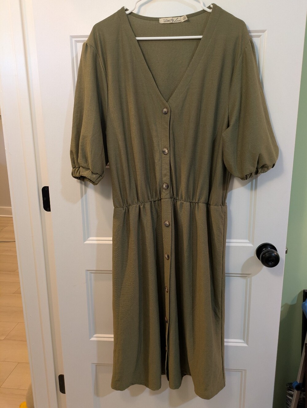 🔴 3/$15 Liberty Love Olive Button-Front V-Neck Midi Dress